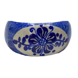 Vintage Blue Wood Chunky Bangle Bracelet